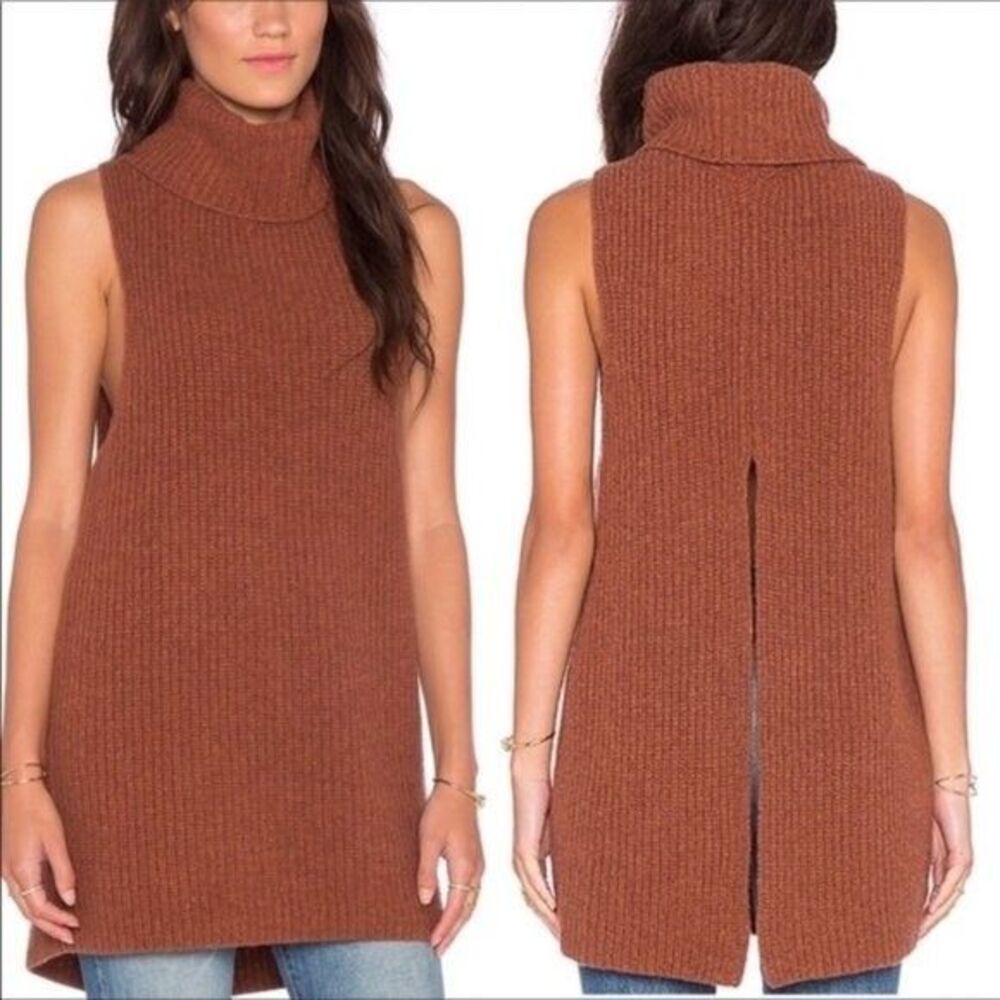 Free People Need It Now Sleeveless Turtleneck Tunic Sweater Rust Orange S NWT